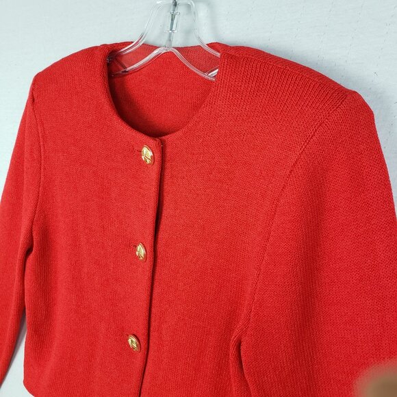 ST. JOHN Blazer Jacket Santana Knit Red Gold Buttons size 6 Classic Preppy - Picture 5 of 14
